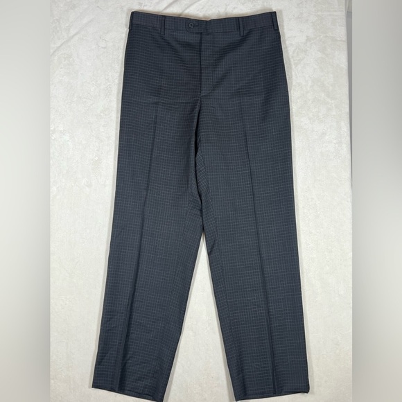 Zanella Made in Italy 33W 31L Navy Windowpane 100% Wool Designer Dress Pants C23 - Picture 2 of 11